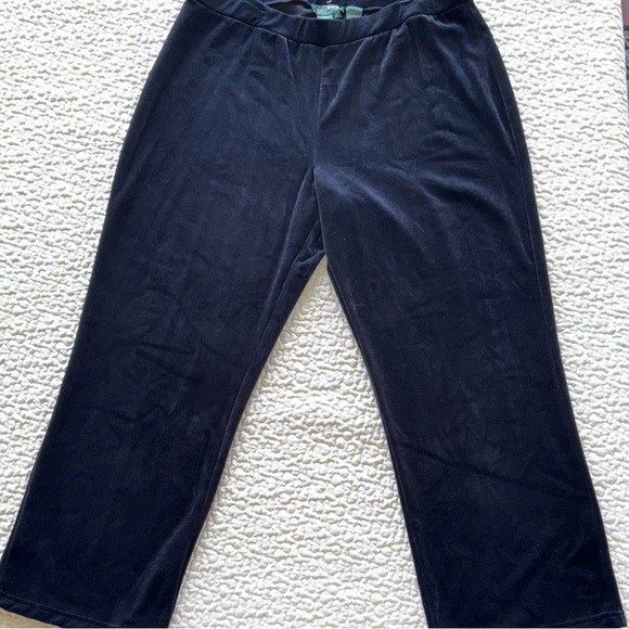 New Ralph Lauren Plus Size Wide Leg Luxury Black Velvet Pants Elastic Waist 2X - Picture 10 of 10